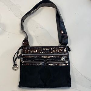 Brighton black nylon and brown leather crossbody bag
